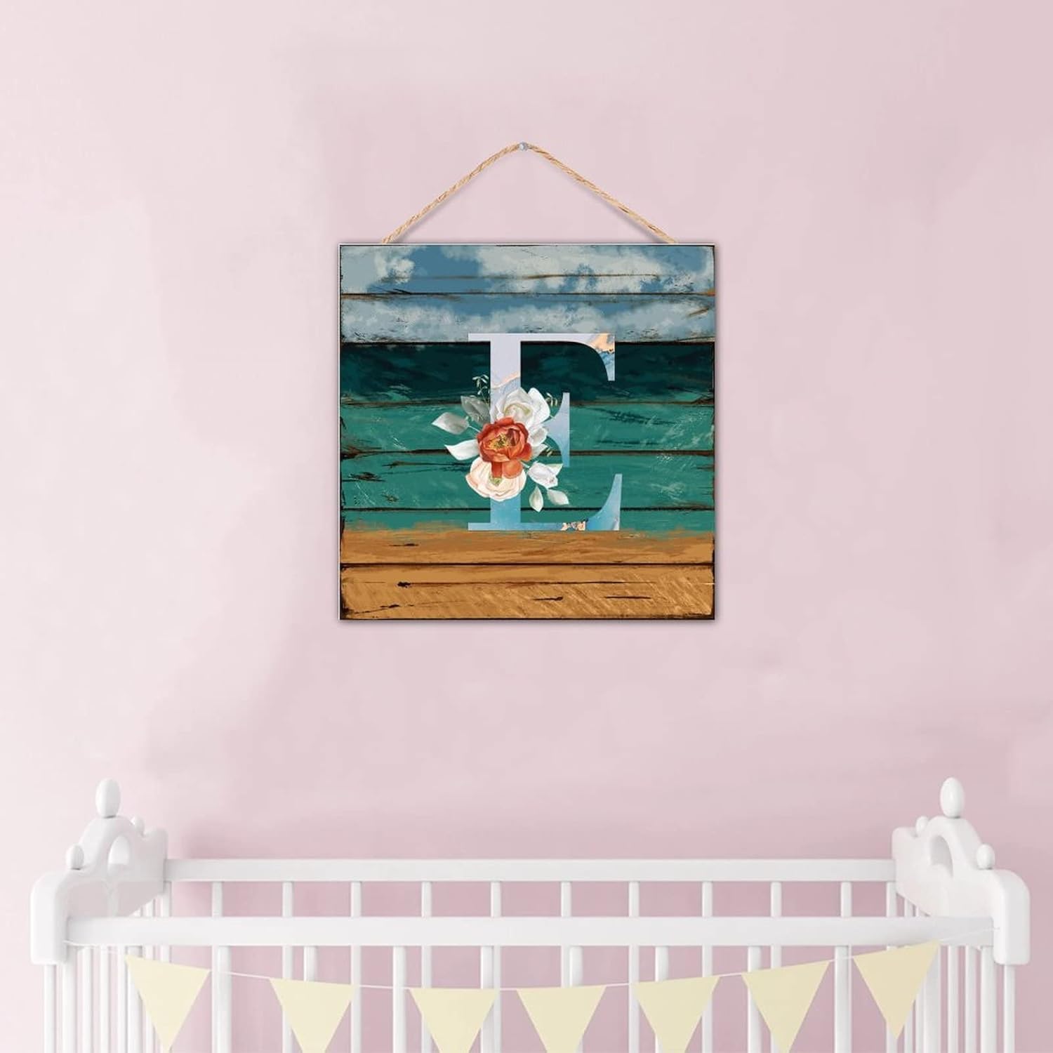 Initial Letter E Blue Monogram Wood Wall Sign