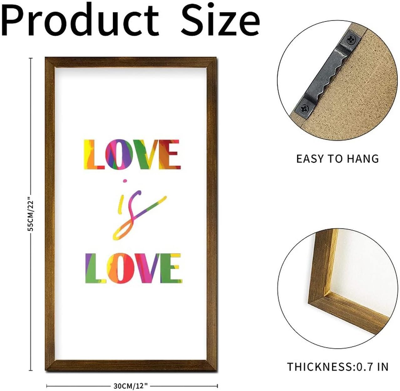 LGBT Pride Wood Framed Sign Love is Love 22x12 In 1