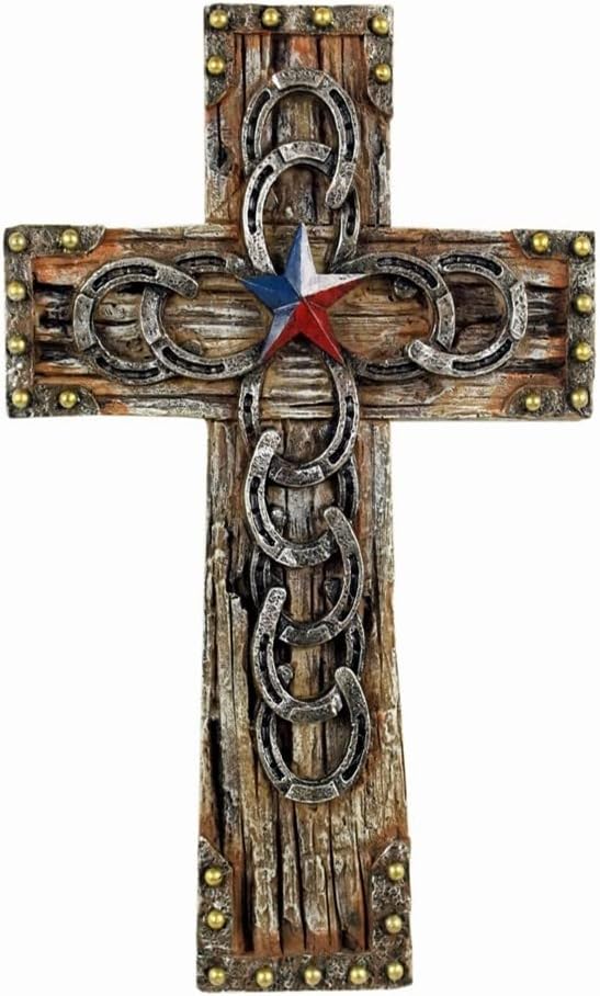 Comfy Hour Wood Look Horseshoe Wall Cross Decor 1