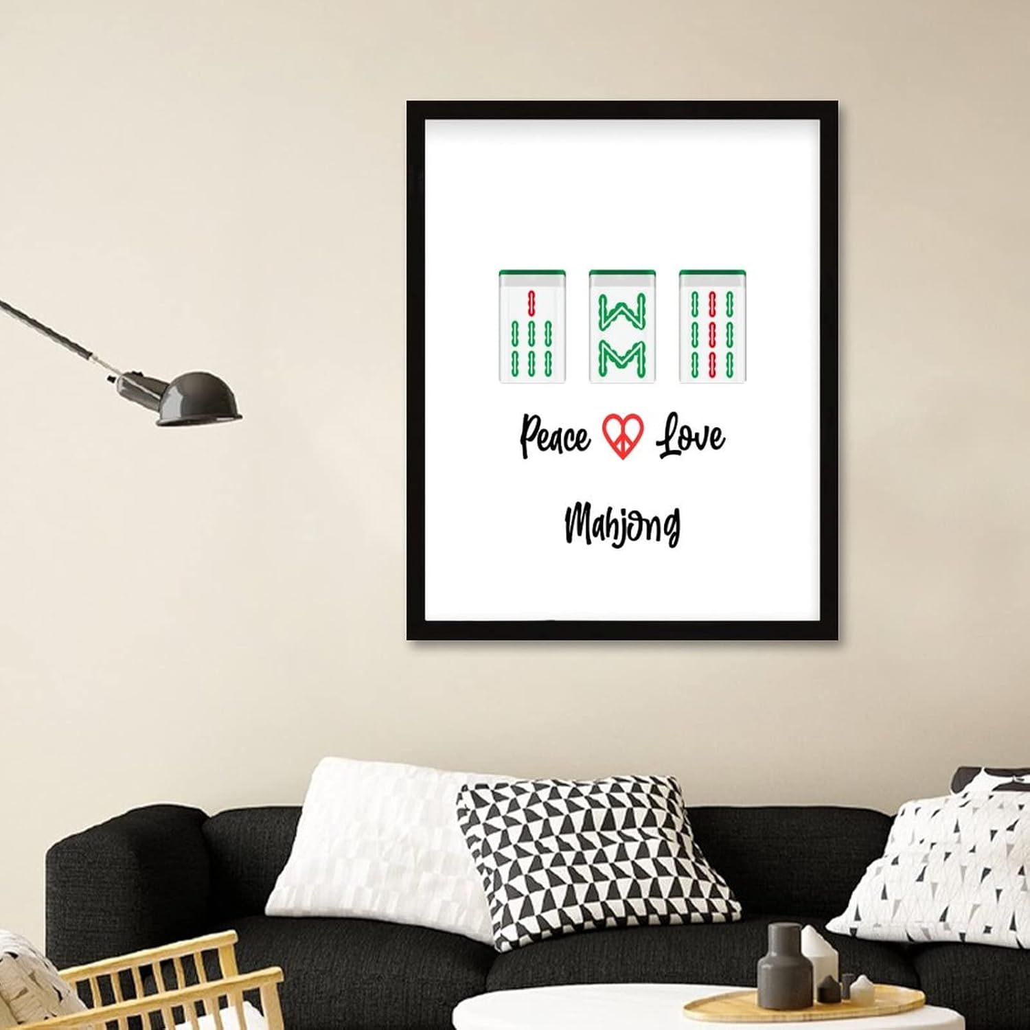 Mahjong Tiles Wall Art Black Table Sign 16x20in Framed