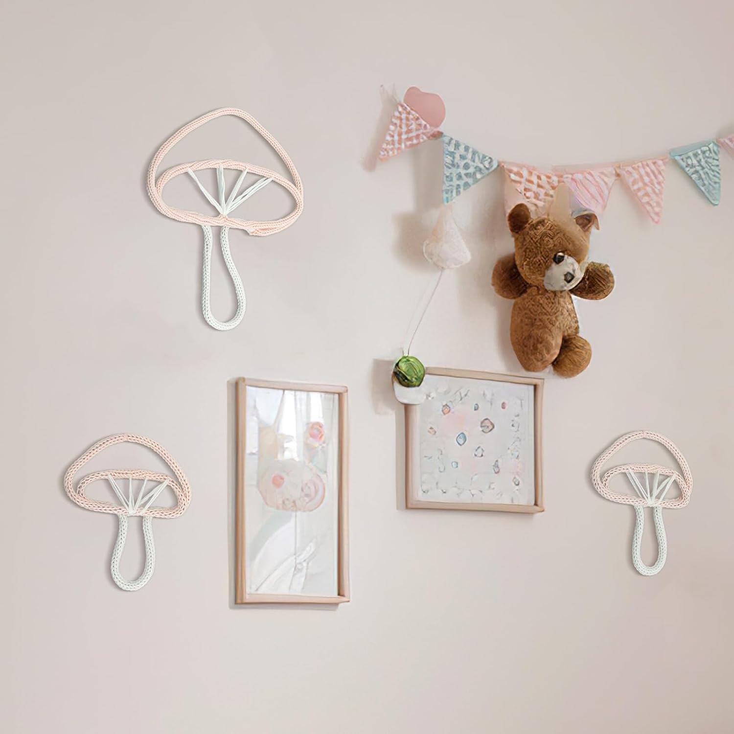 RattanView 3 Pcs Pink Mushroom Wall Decorations