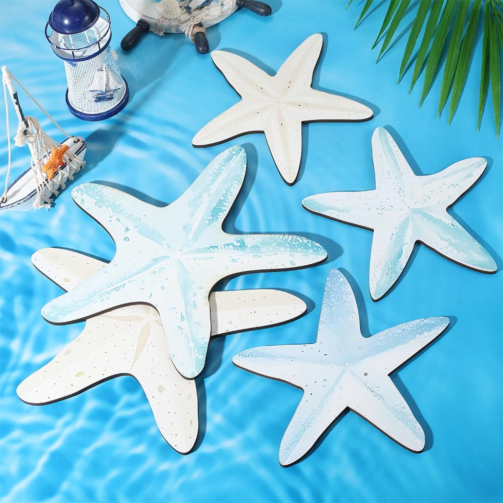 CREATCABIN 5pcs Wood Starfish Wall Decor Set