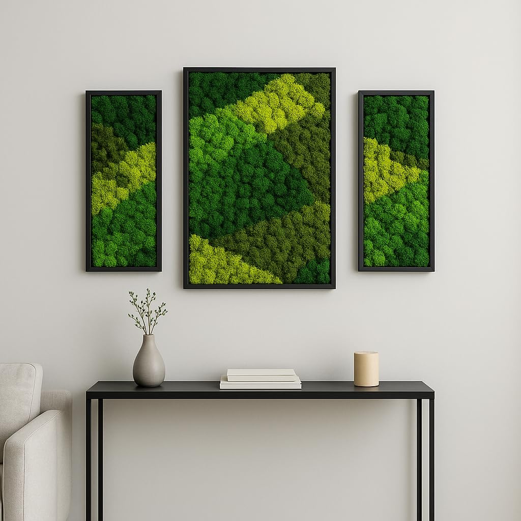 Lagom Green Wall Art Moss Set of 3 Black Frame