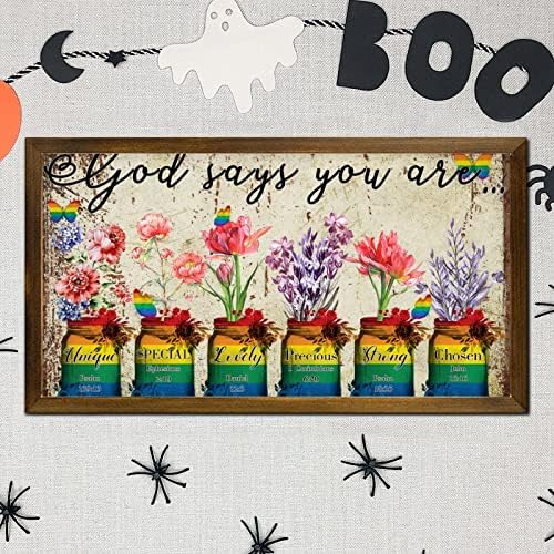 LGBTQ Pride Framed Wood Sign God Says You Are 12x22 In