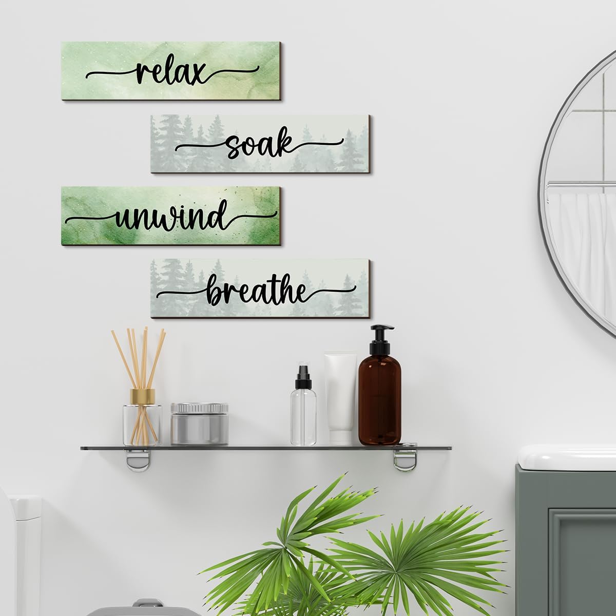 4PCS Relax Soak Unwind Wooden Decor Sign