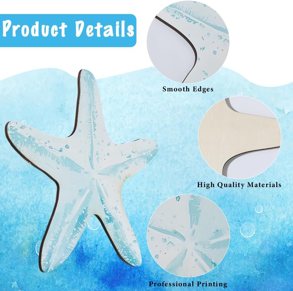 CREATCABIN 5pcs Wood Starfish Wall Decor Set