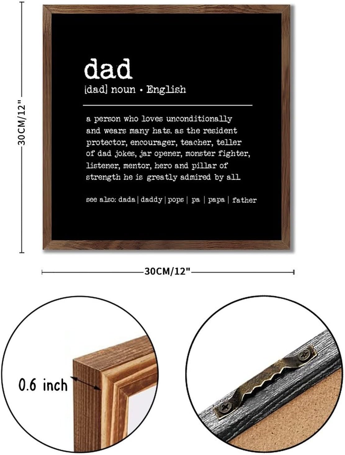 Farmhouse Decor Dad Definition Framed Wood Sign 12x12