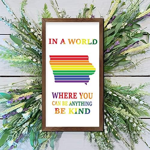 Rainbow Progress Pride Wood Framed Wall Sign 22x12 In