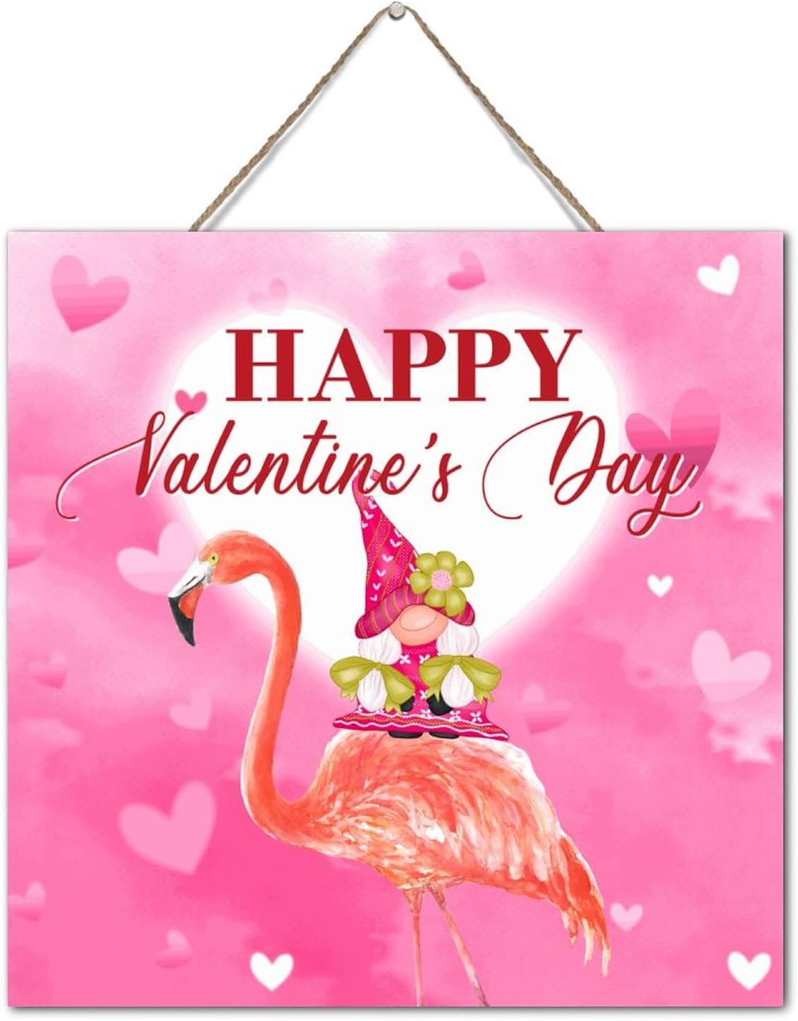 Flamingo Gnome Valentine Wall Plaque 12x12 Inch