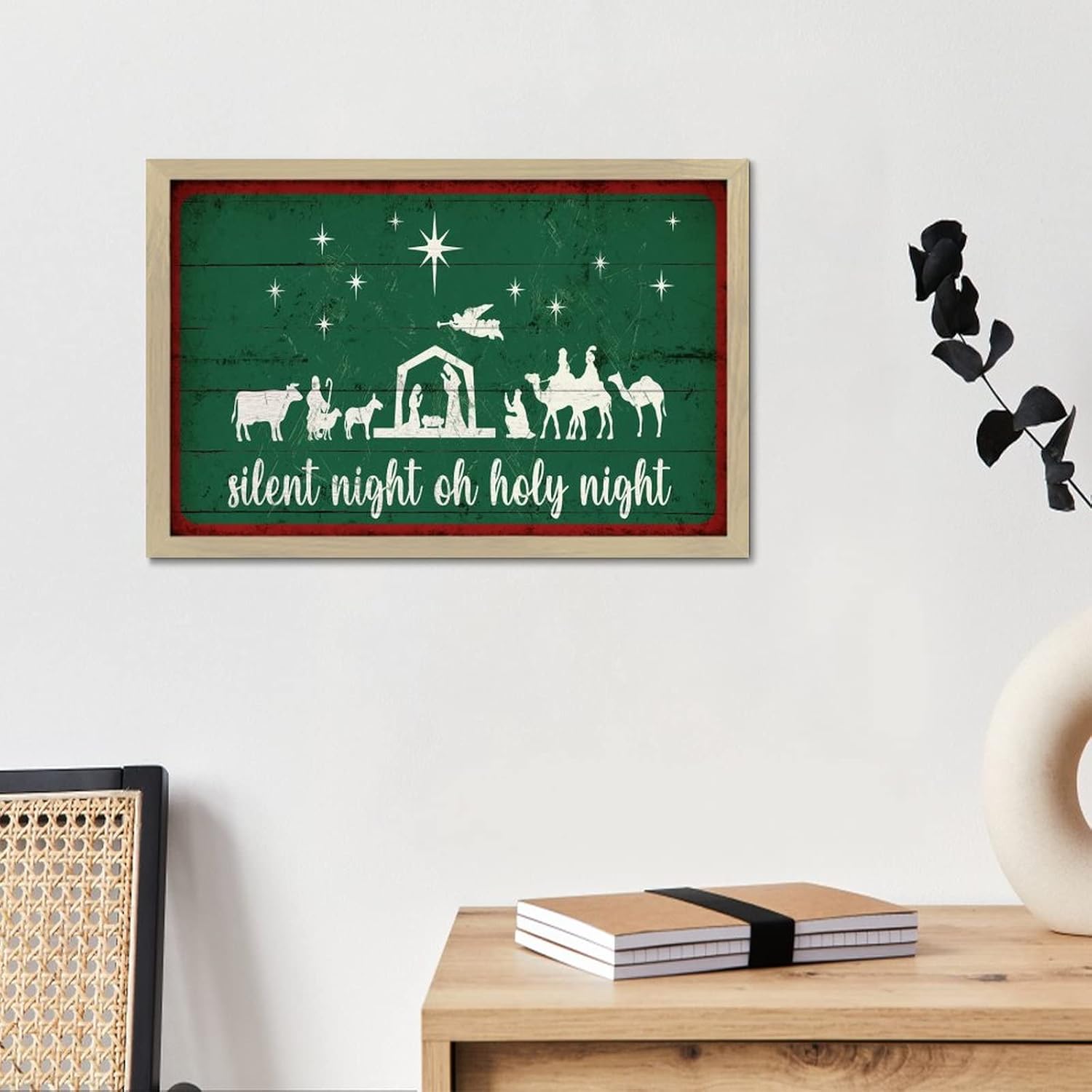 Merry Christmas Wall Art Decor Framed Wooden Sign 8x12in