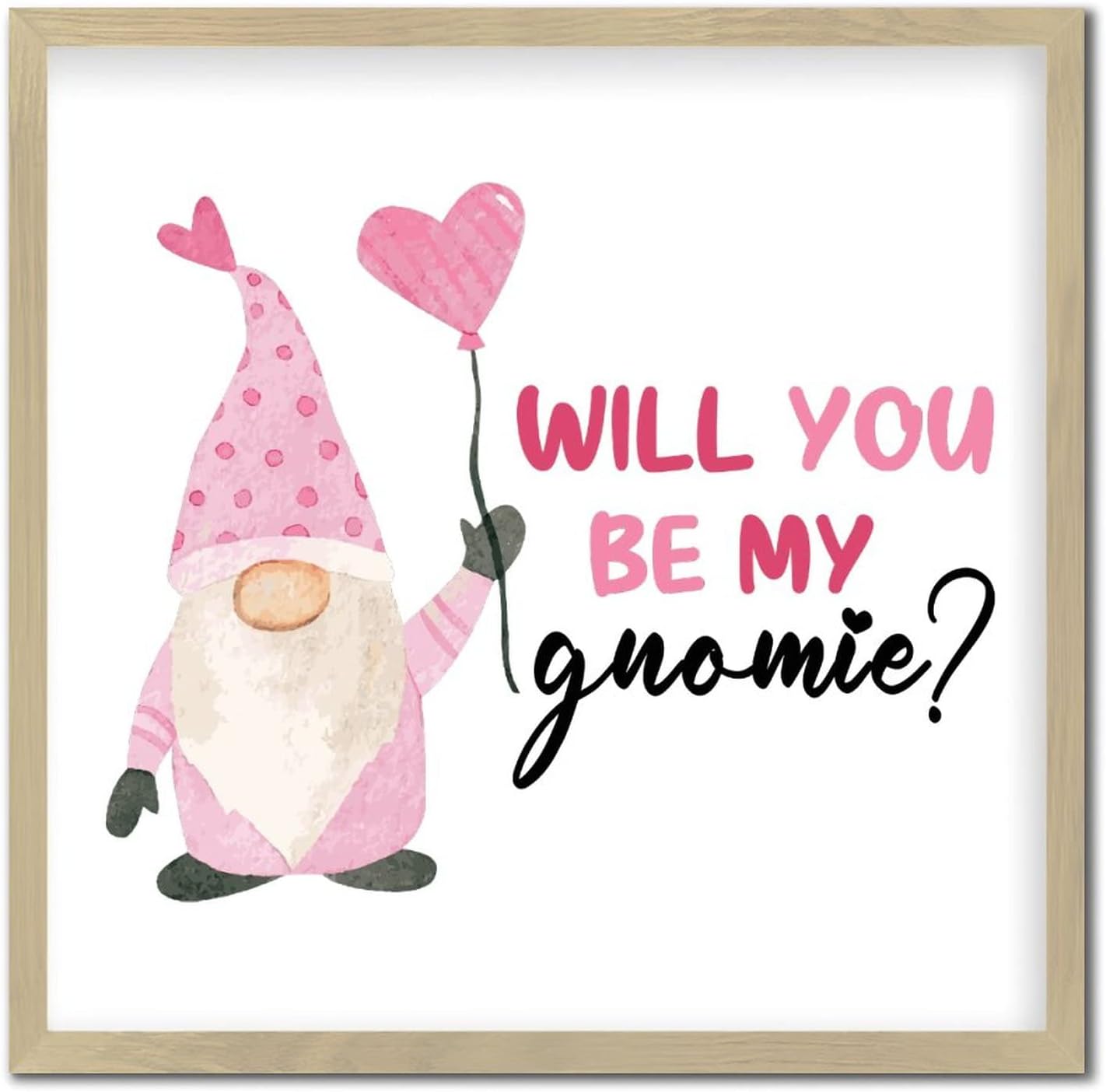 Valentines Day Gnomie Wood Framed Sign