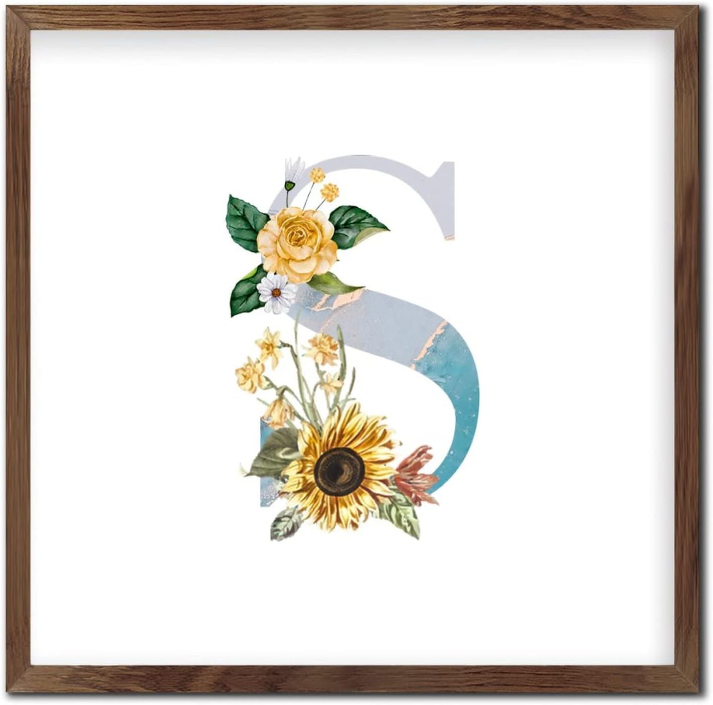 Blue Monogram Initial Letter S Framed Wall Art Sign