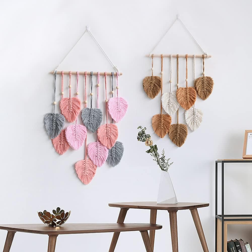 Macrame Wall Hanging with Colorful Leaf Tassels