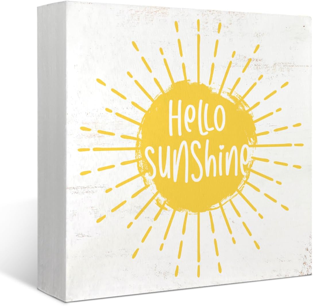 Hello Sunshine Summer Wooden Box Desk Decor Sign
