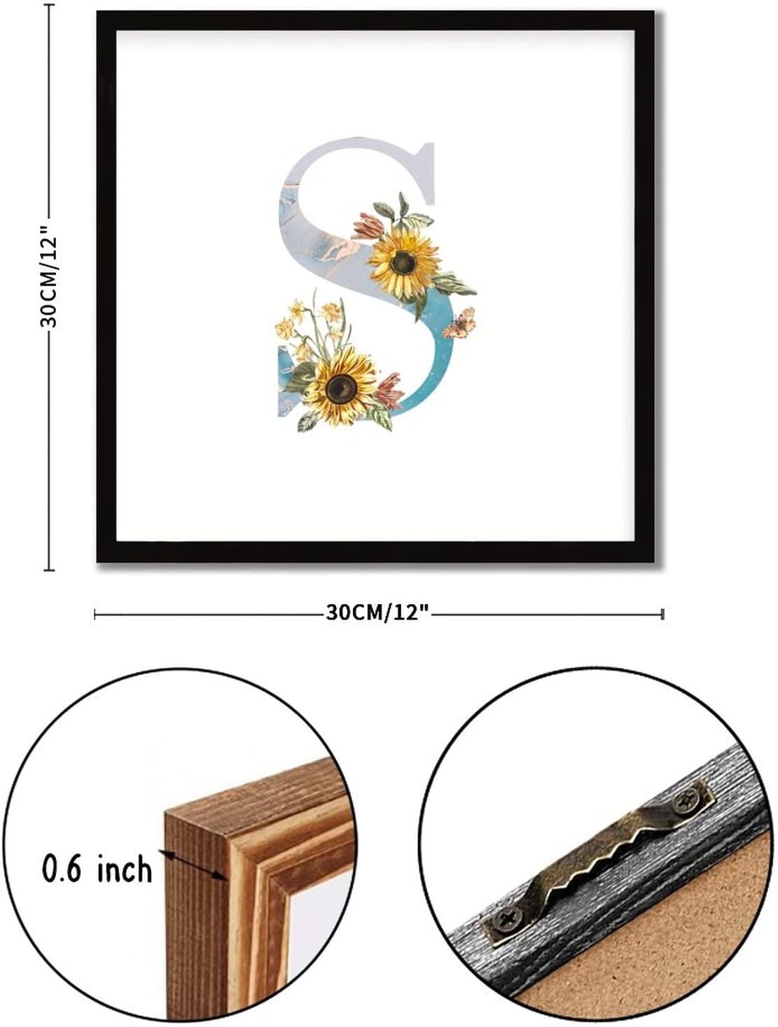 Sunflower Marble Initial Letter S Wood Sign Wall Art