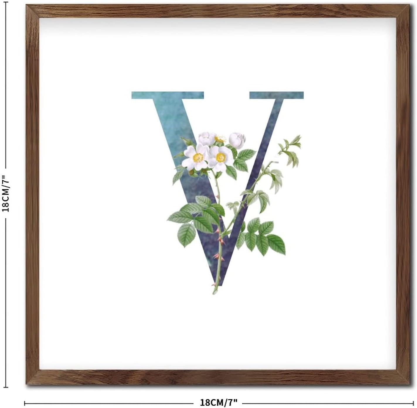 Farmhouse Framed Wooden Sign with V Blue Green Monogram