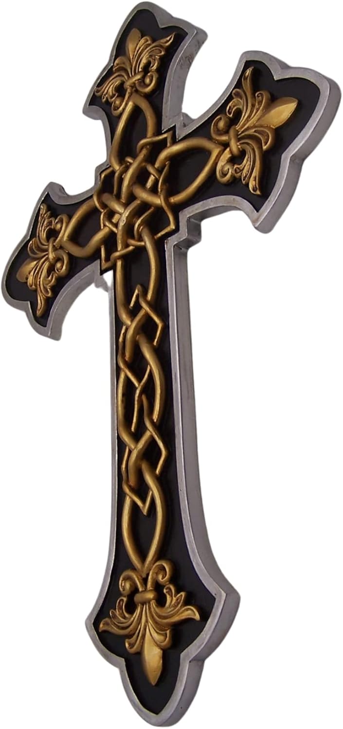 Wowser Black Wall Cross with Fleur De Lis Design