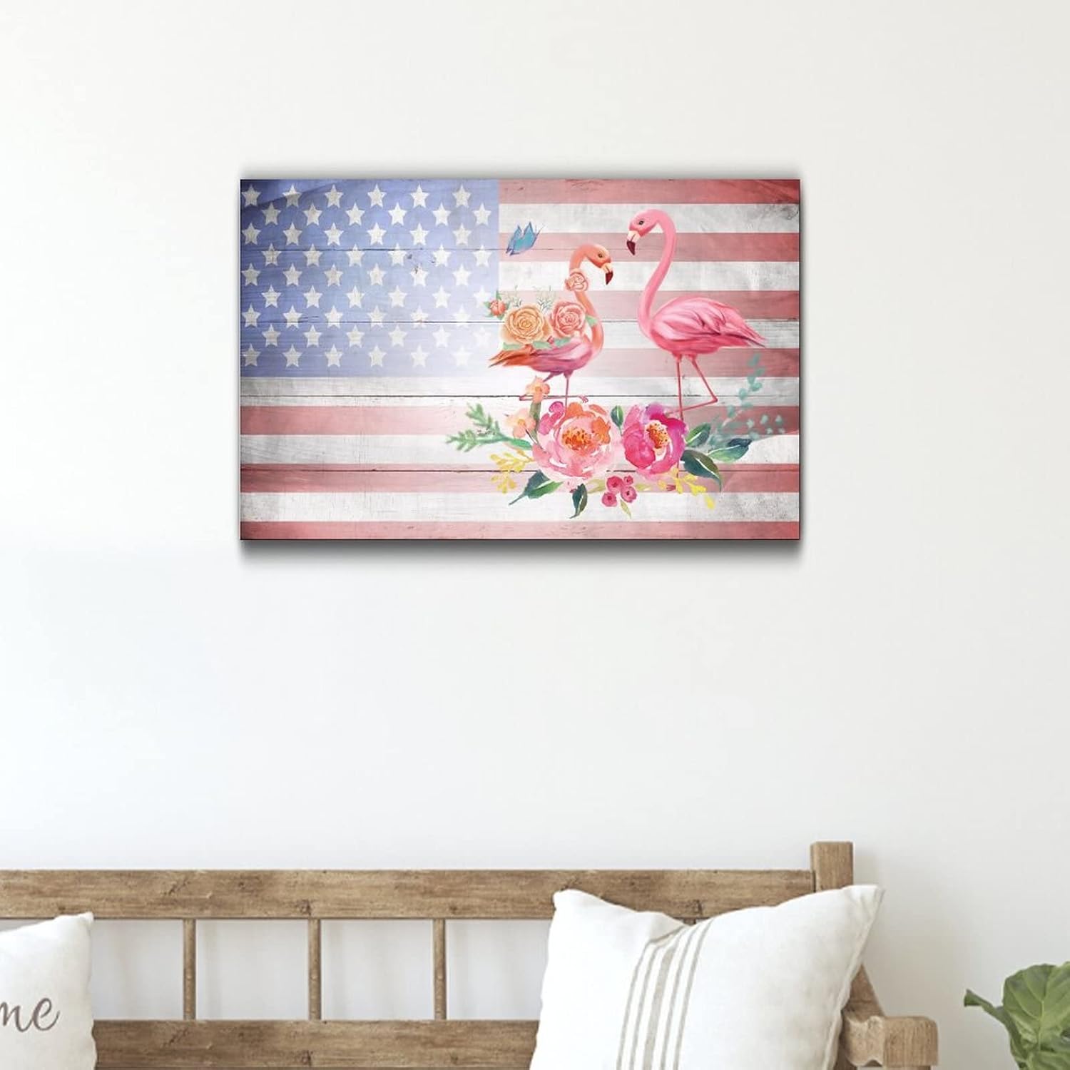 Wooden Fourth of July Flag Flamingo Wall Decor Sign