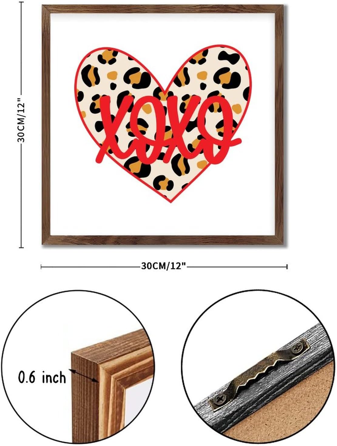 XOXO Leopard Heart Farmhouse Wood Sign 12x12