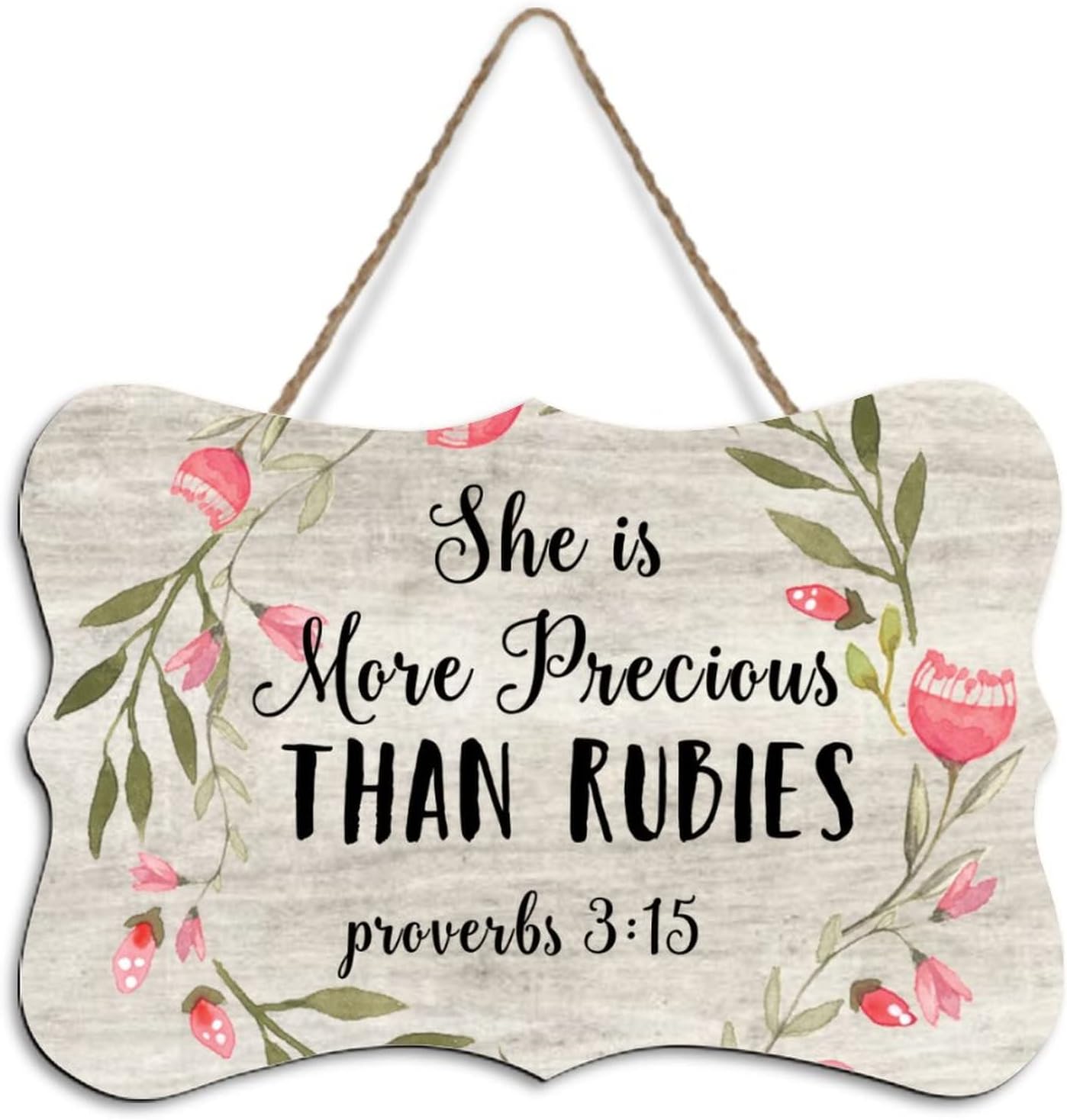 Rustic Hanging Wood Sign She Is More Precious Than Rubies 4x6