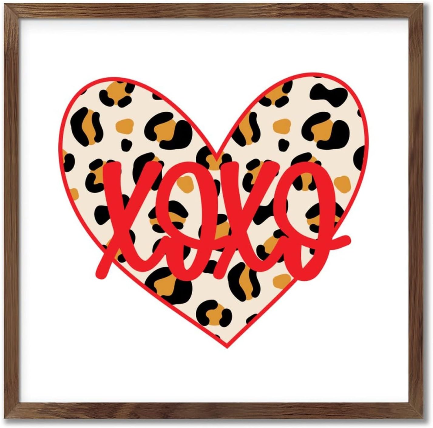 XOXO Leopard Heart Farmhouse Wood Sign 12x12