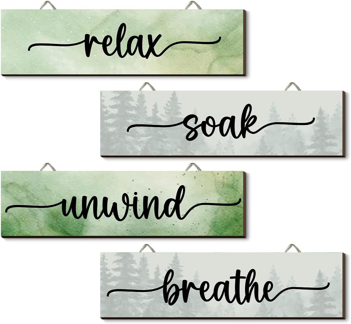 4PCS Relax Soak Unwind Wooden Decor Sign