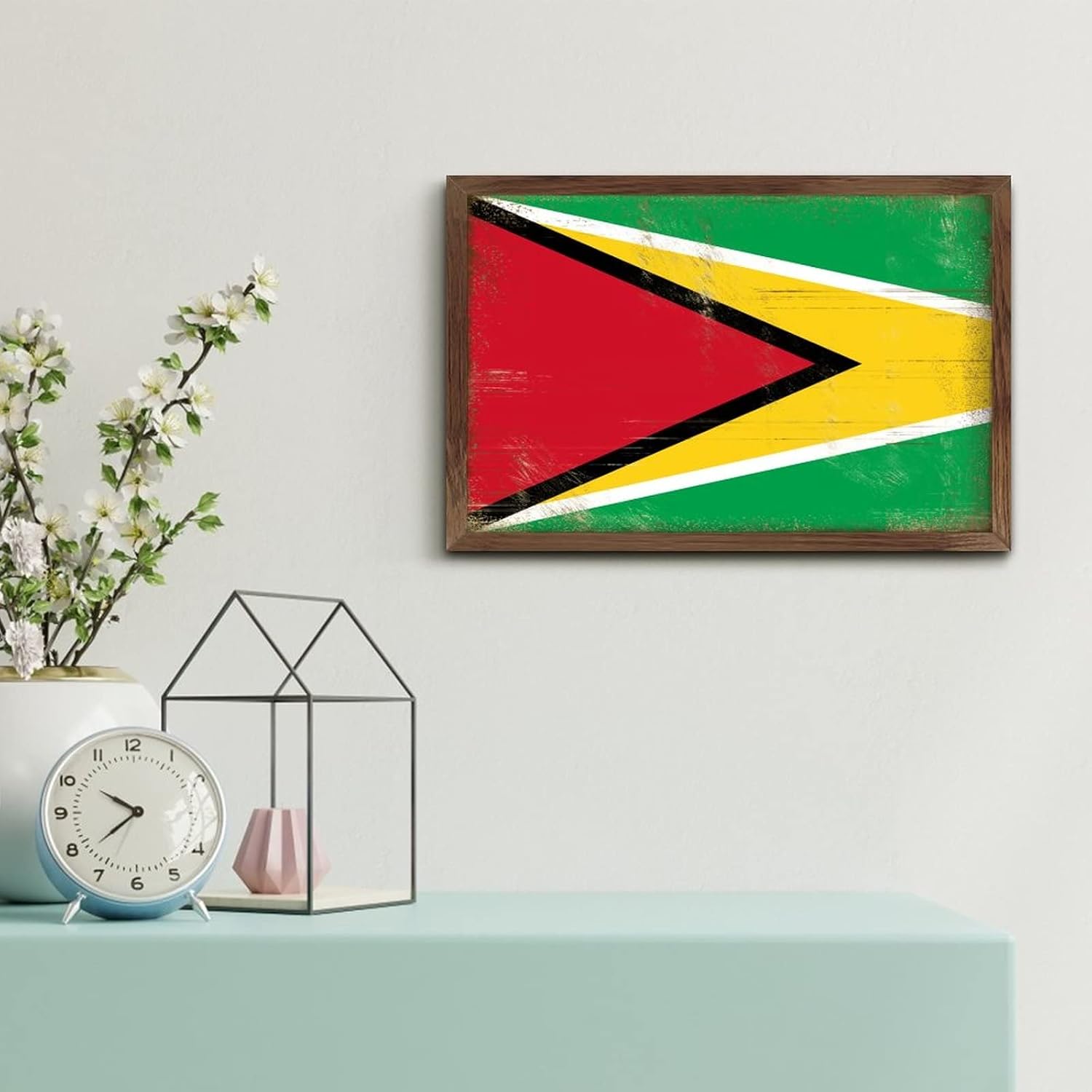 Guyana Flag Farmhouse Wood Sign 8x12 Wall Decor