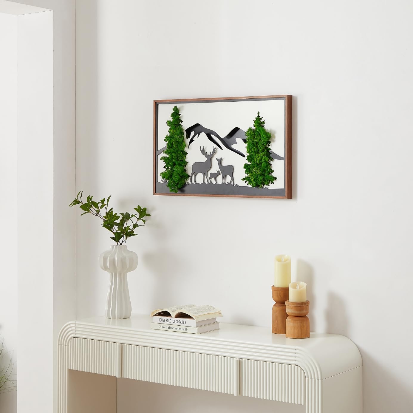 ETICIAN Deer Wall Pediment Metal Art Moss Decor