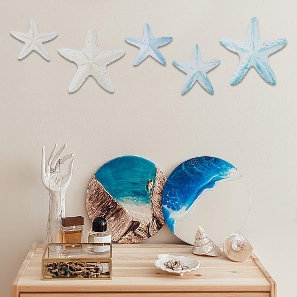 CREATCABIN 5pcs Wood Starfish Wall Decor Set