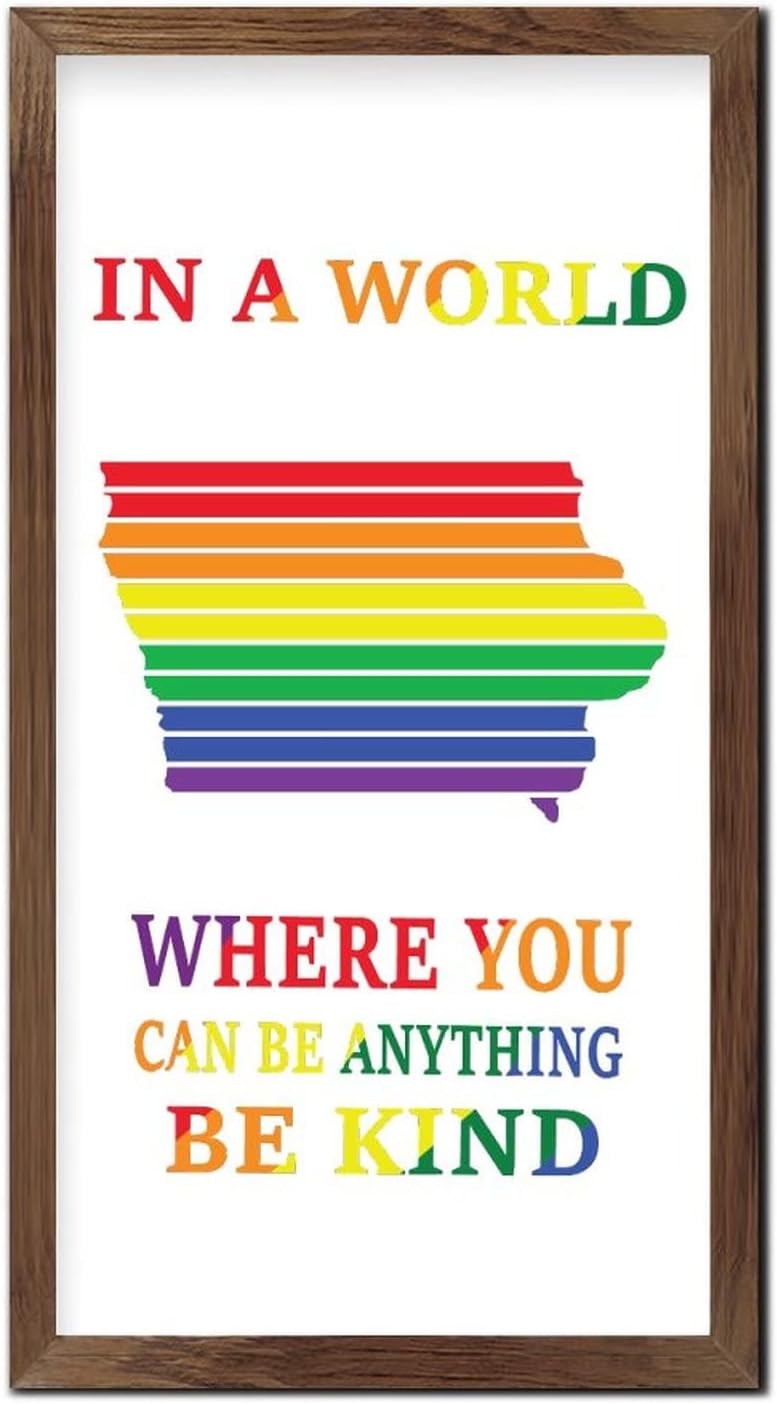 Rainbow Progress Pride Wood Framed Wall Sign 22x12 In