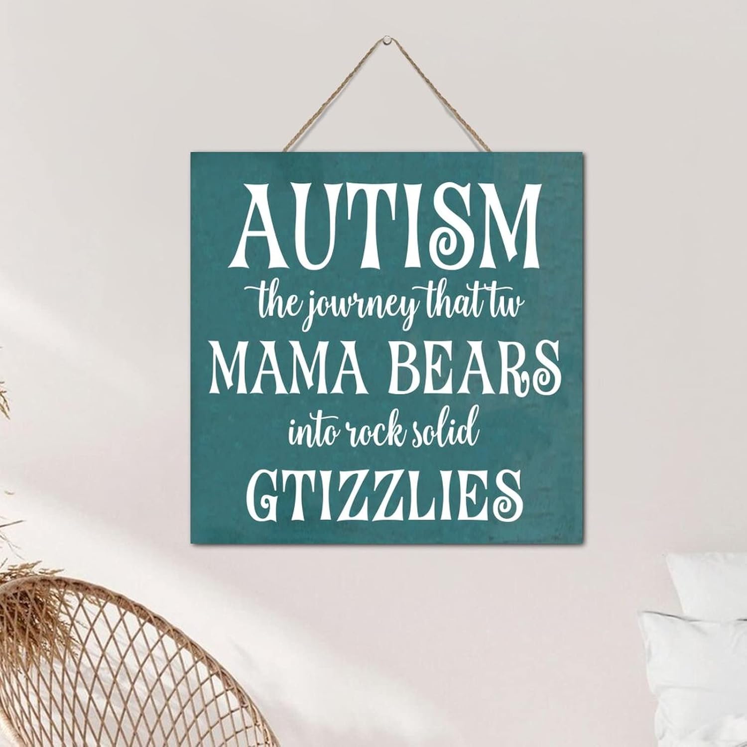 Hanging Wall Sign for Autism Awareness 12x12 Inch