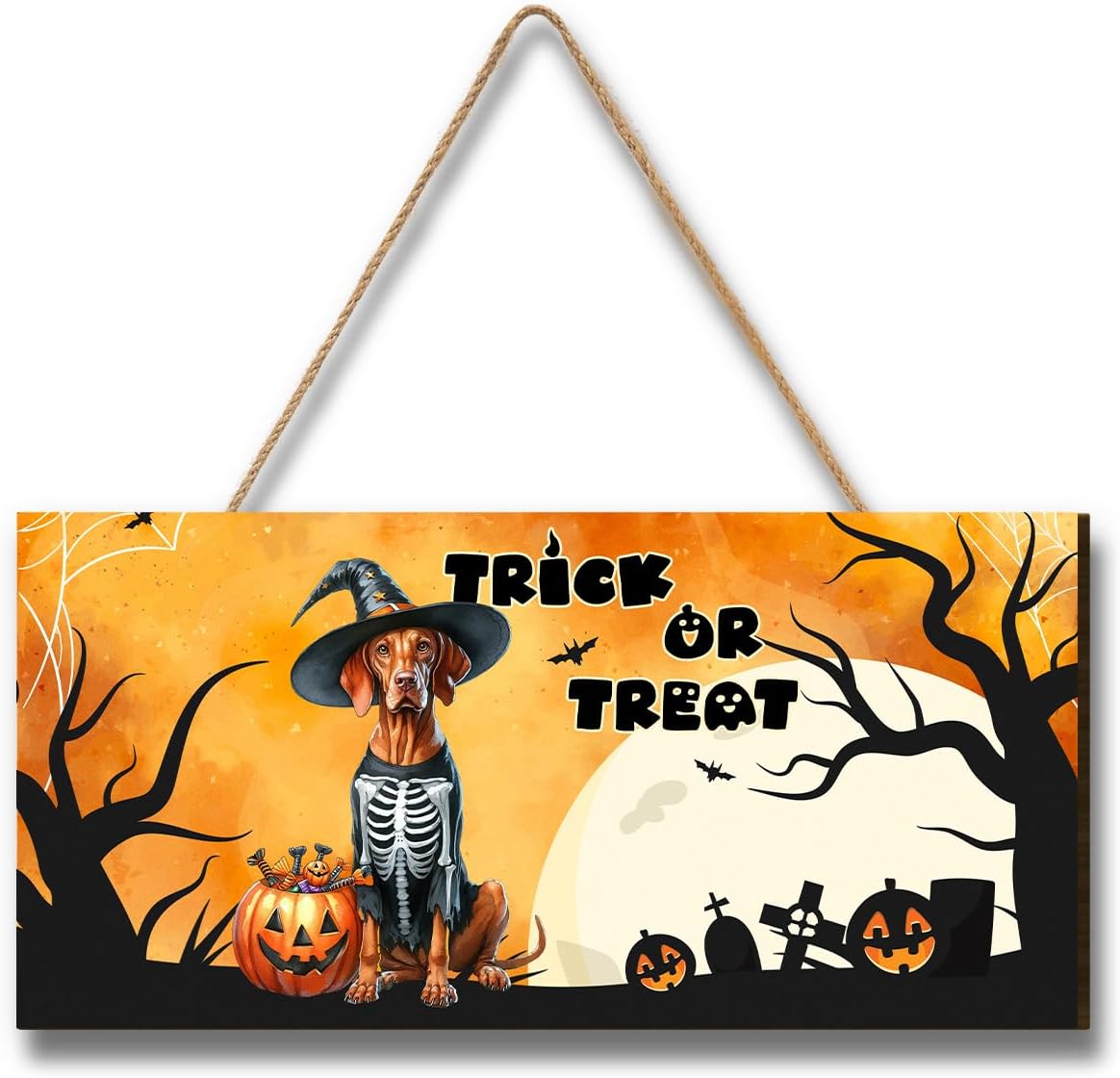 Trick or Treat Vizsla Halloween Wood Sign