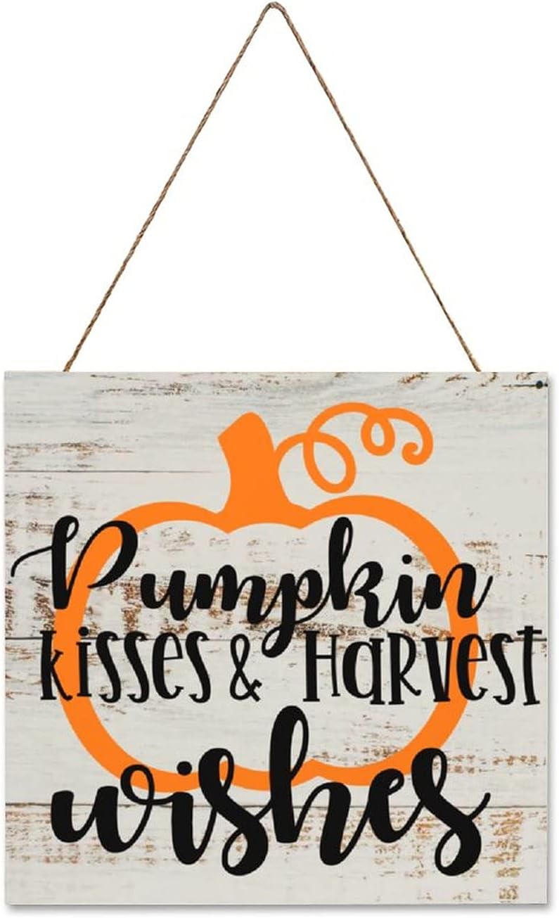 Pumpkin Kisses Harvest Wishes Wall Plaque Sign 12x12