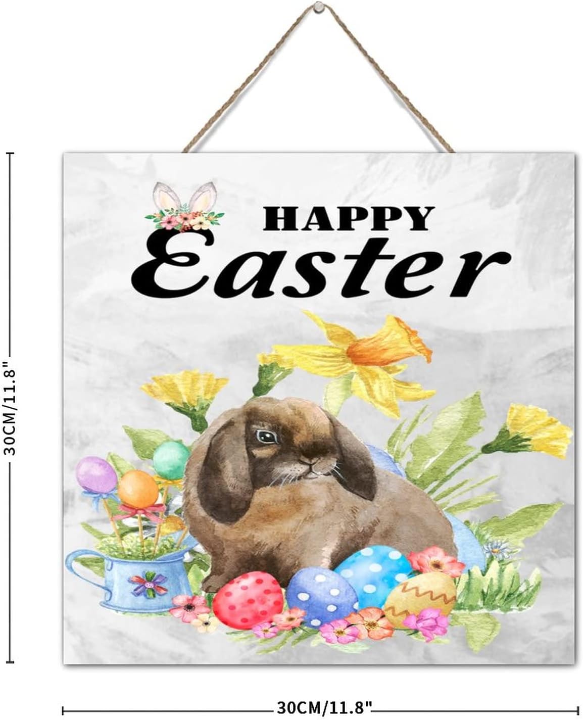 Autravelco Rustic Wood Easter Bunny Sign 12x12 Inch