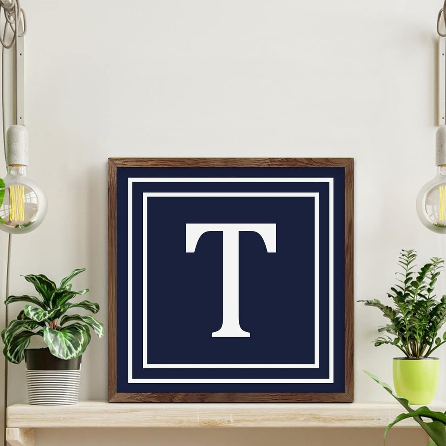 Initial Letter T Monogram Wall Decor Sign 12x12in