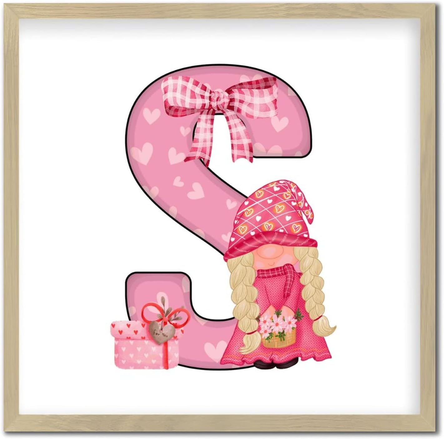 Personalized Wood Framed Sign Valentines Day Gnomes Initial Letter S