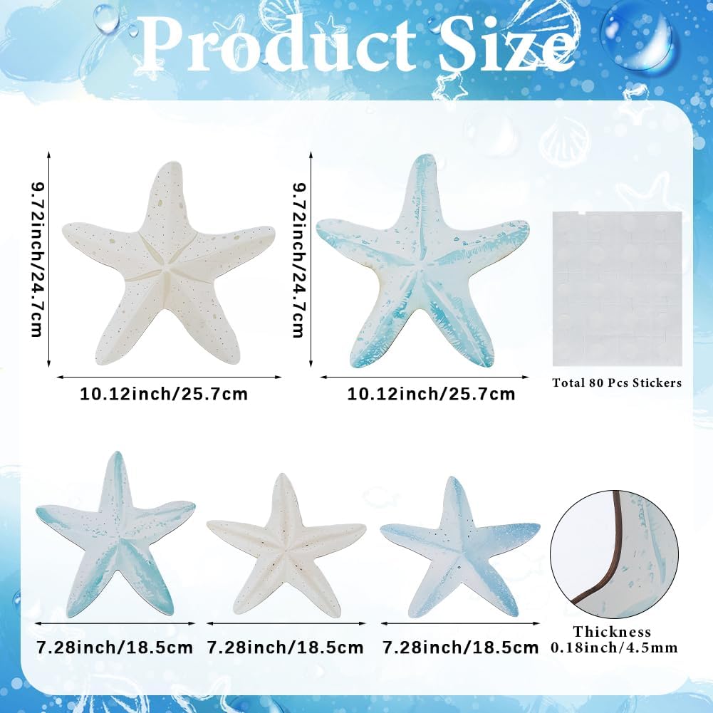 CREATCABIN 5pcs Wood Starfish Wall Decor Set