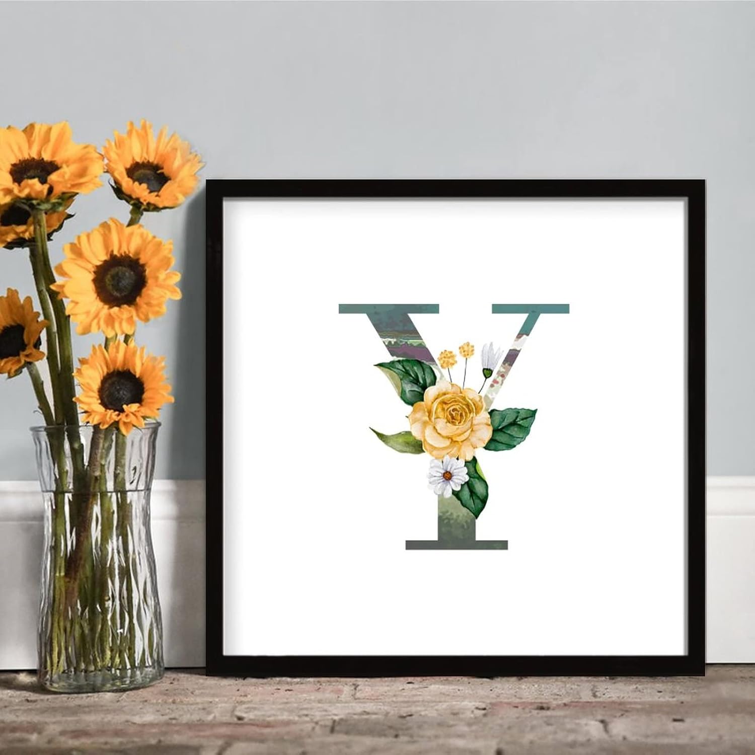 Flowers Camouflage Initial Y Farmhouse Wood Sign 12x12