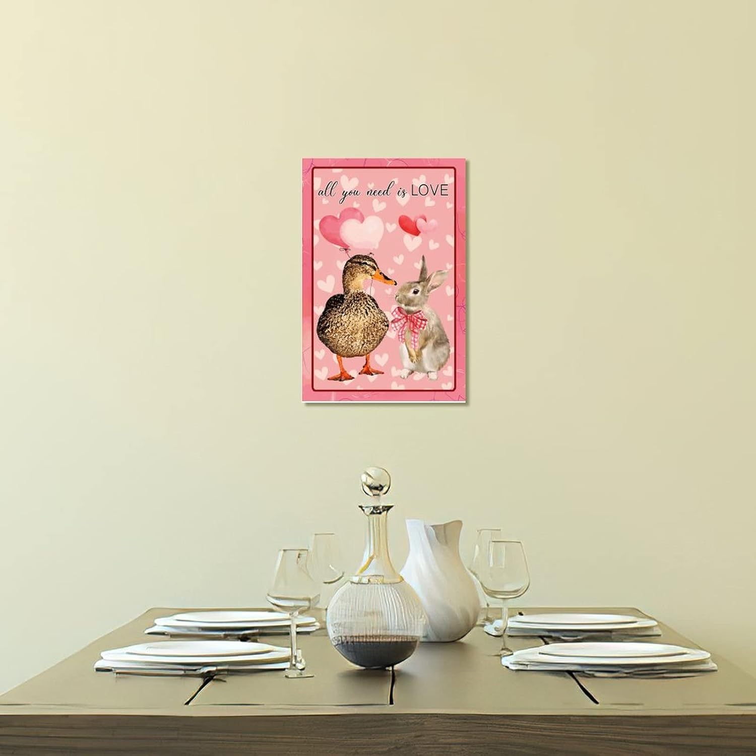 All You Need is Love Wood Plaque Duck Rabbit Valentine Wall Art