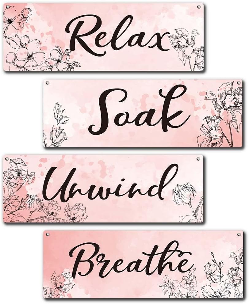 4 Piece Pink Wooden Wall Sign With Rope Decor