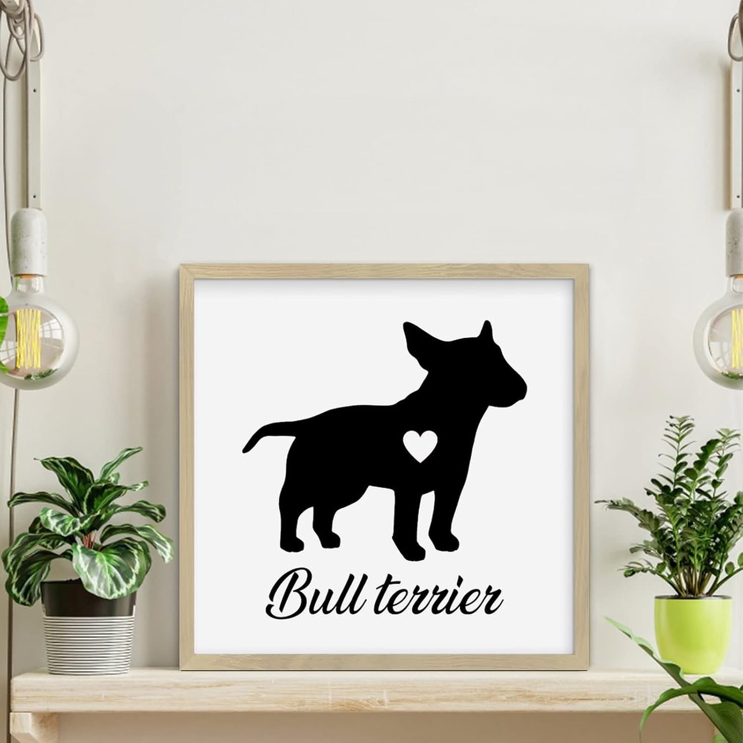Bull Terrier Dog Silhouette Wooden Sign Wall Decor