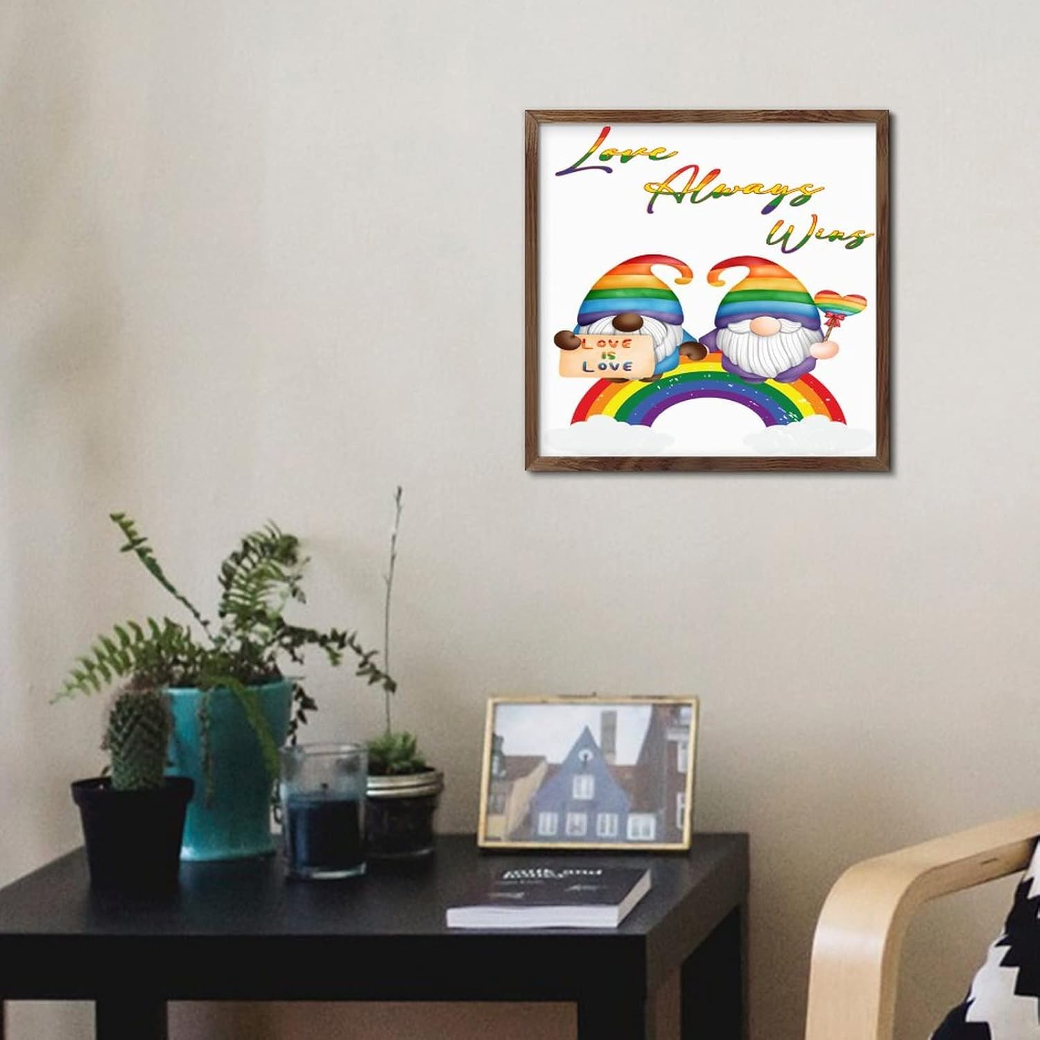 Personalized Framed Wood Sign LGBTQ Love Always Wins Wall Art