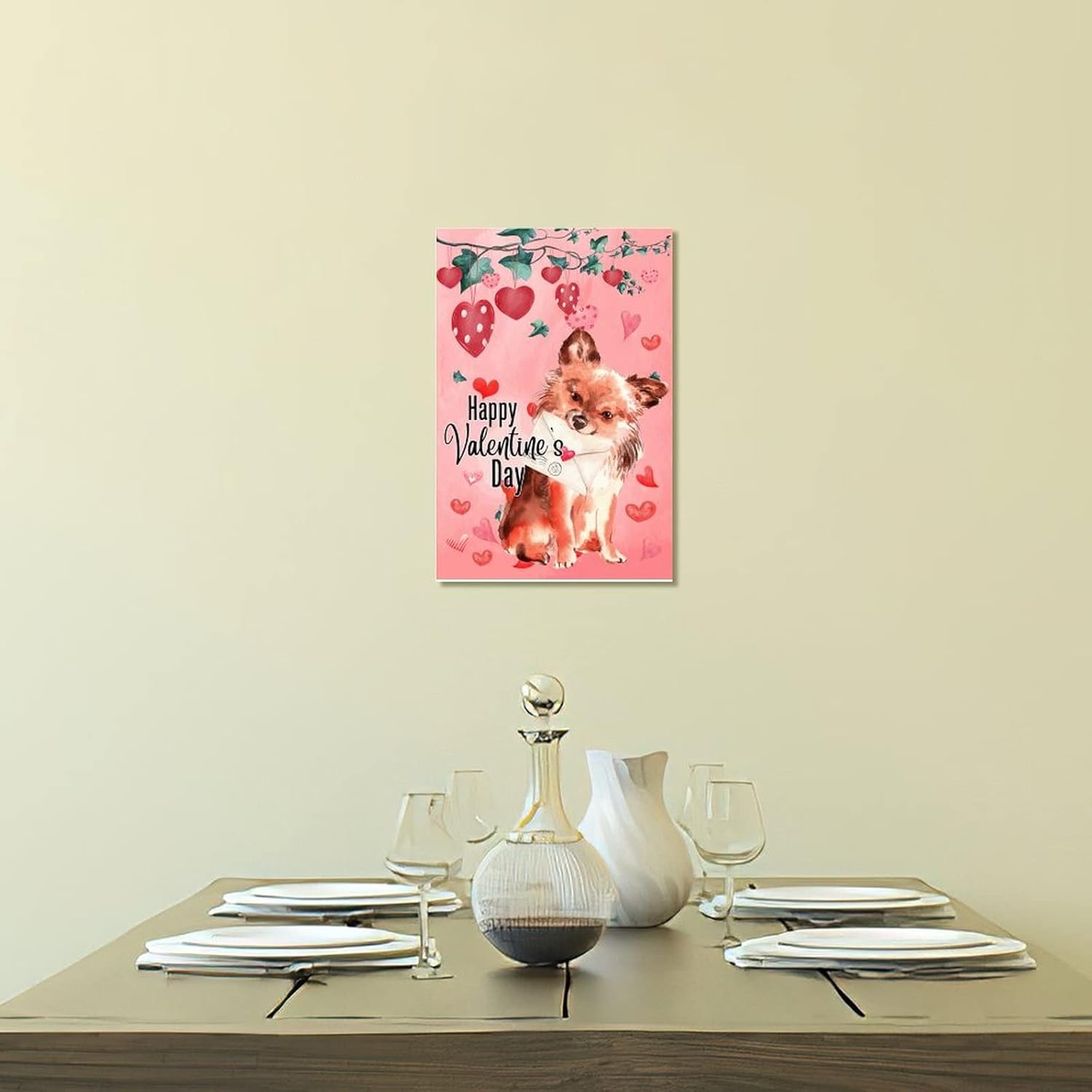 Happy Valentines Dogs Wooden Wall Sign 8x12in