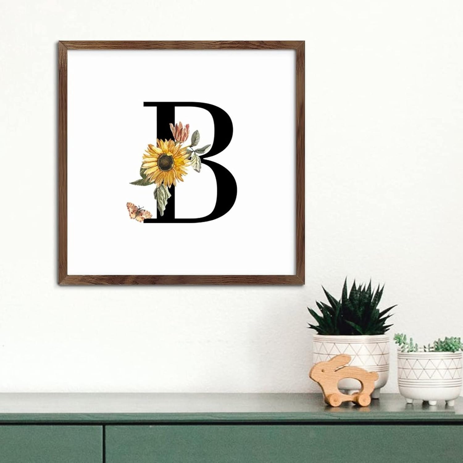 Nintydays Black Monogram Initial Letter B Wooden Wall Table Sign