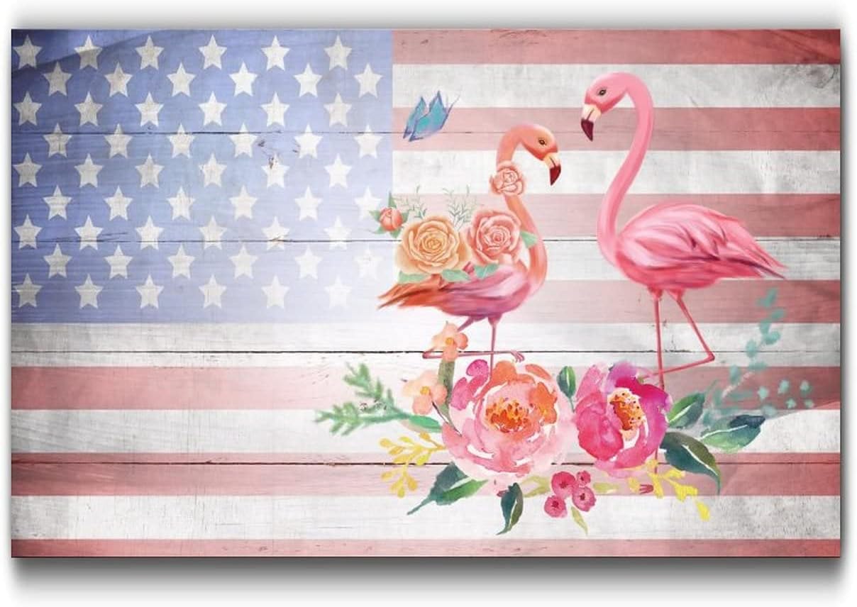 Wooden Fourth of July Flag Flamingo Wall Decor Sign