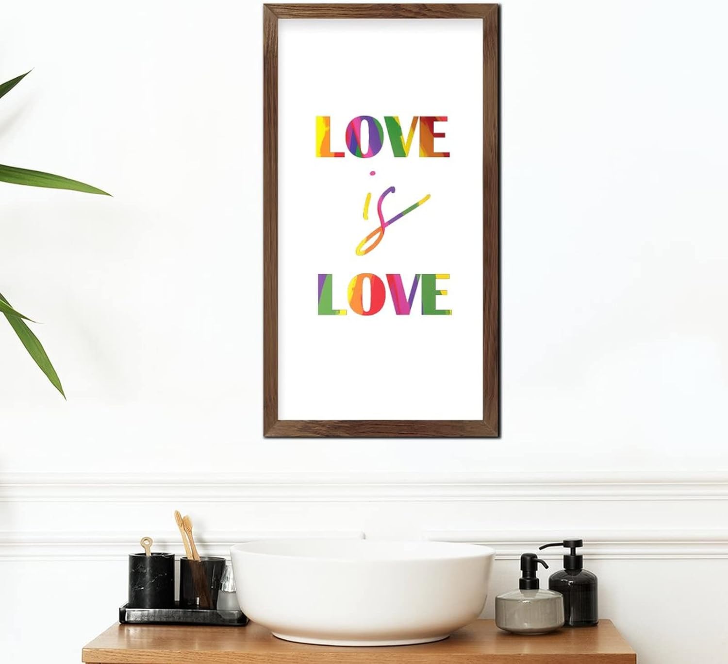 LGBT Pride Wood Framed Sign Love is Love 22x12 In 1