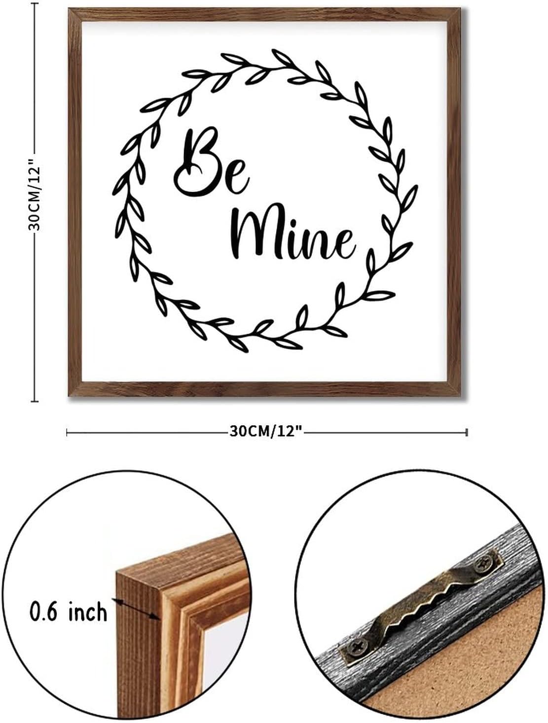 Be Mine Wreath Framed Wood Sign 12x12