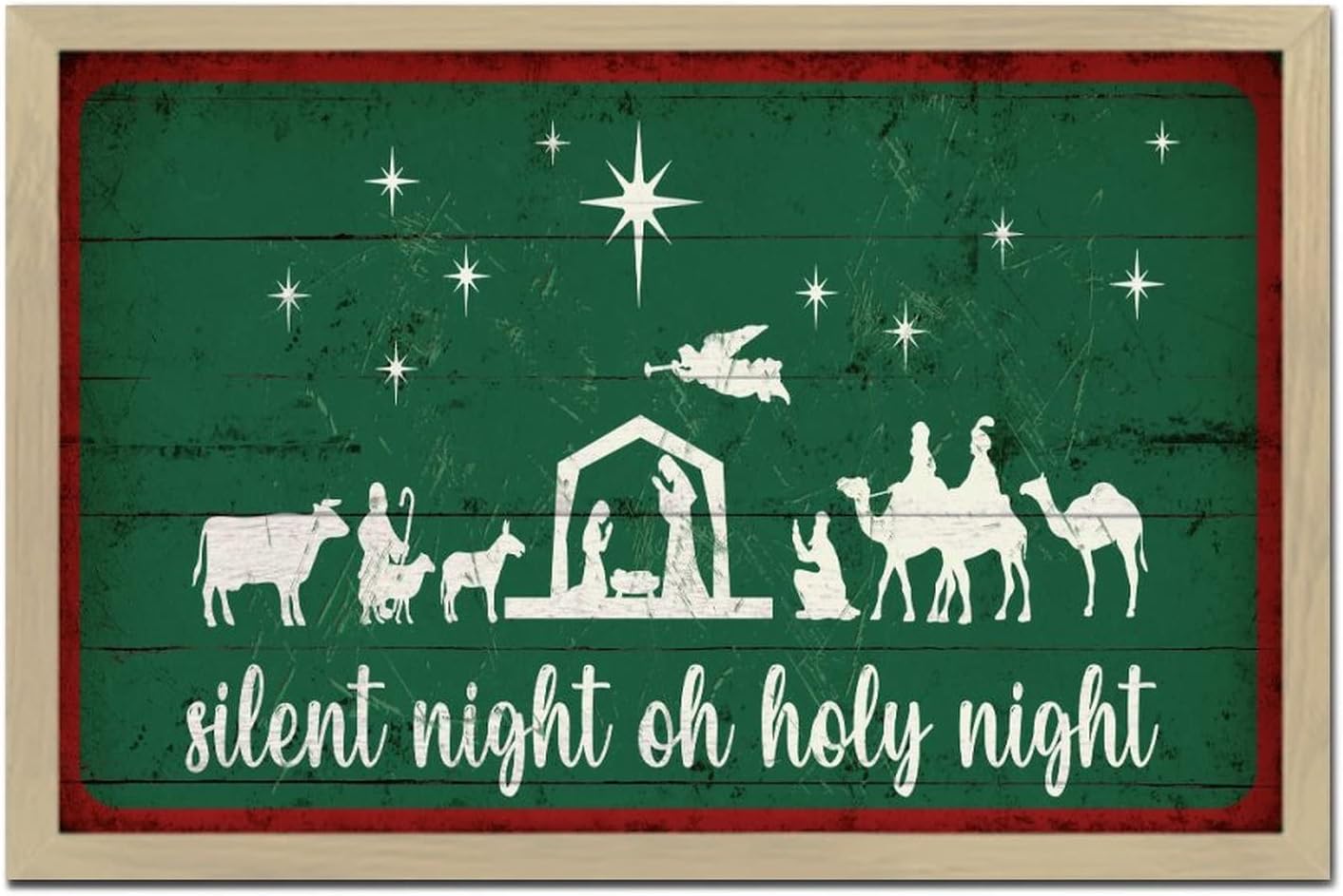 Merry Christmas Wall Art Decor Framed Wooden Sign 8x12in