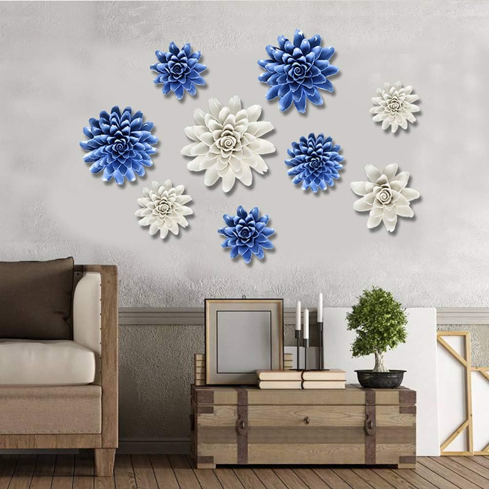 Peony Ceramic Flower Wall Decor Blue 3D