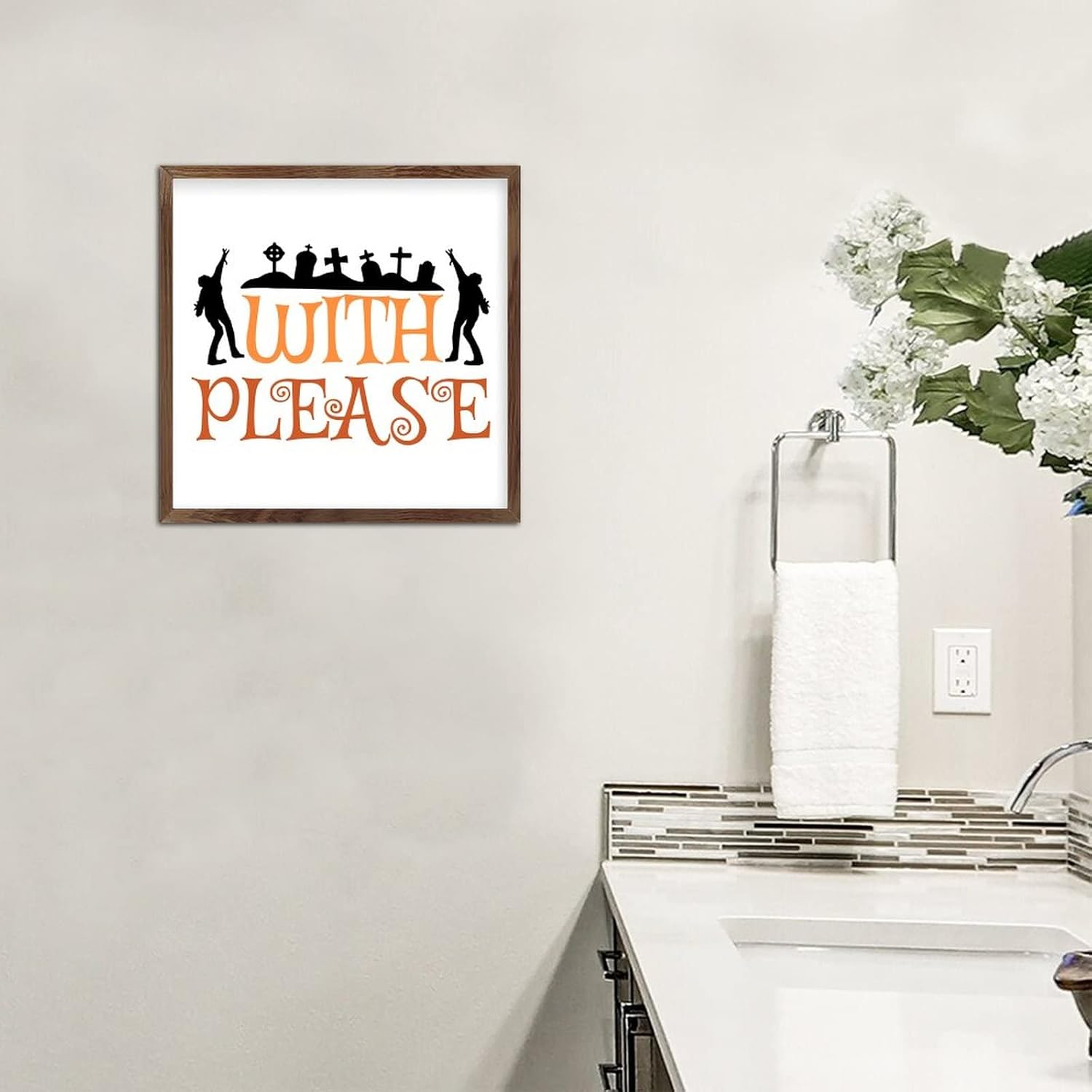 Farmhouse Wall Table Sign with Please Positive Wood Frame Decor